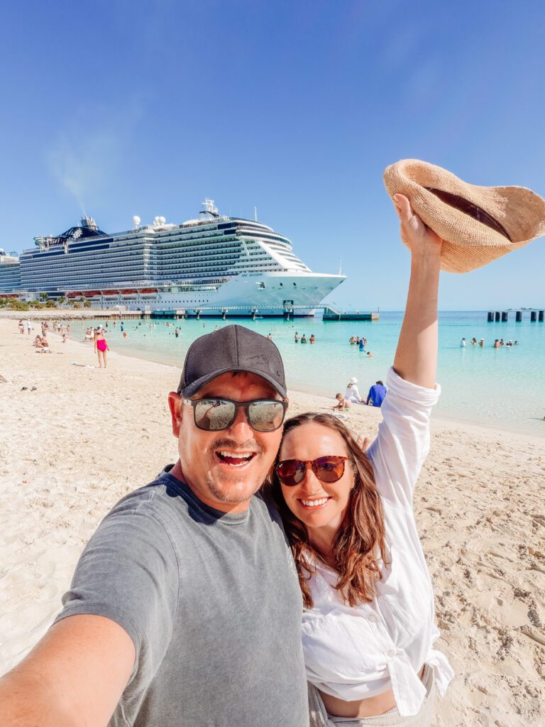 mike and kelly on lighthouse beach on msc cruise in bahamas