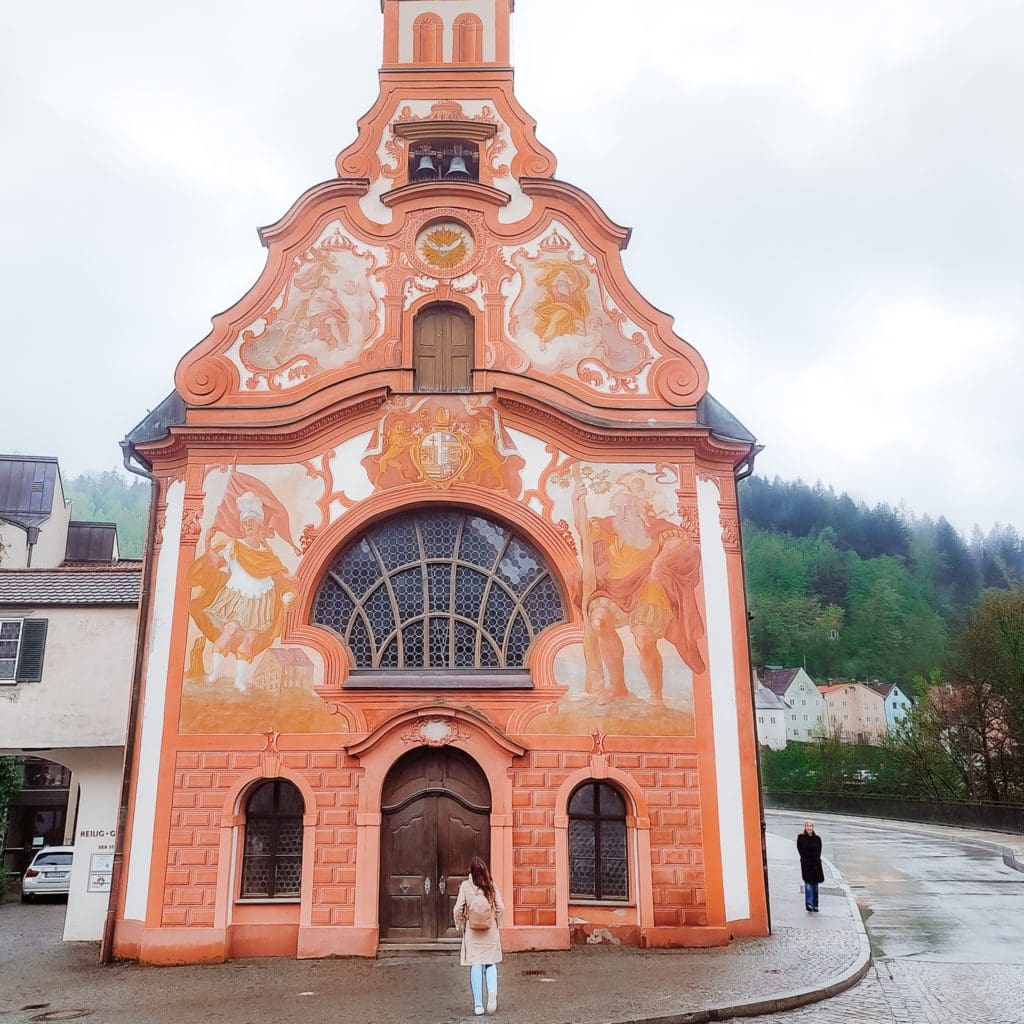 Pink church in Fussen, real life Disney fairy tale town