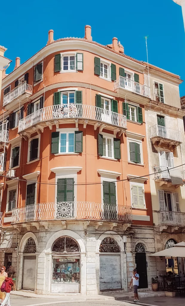 Pretty buildings in Corfu town Greece.