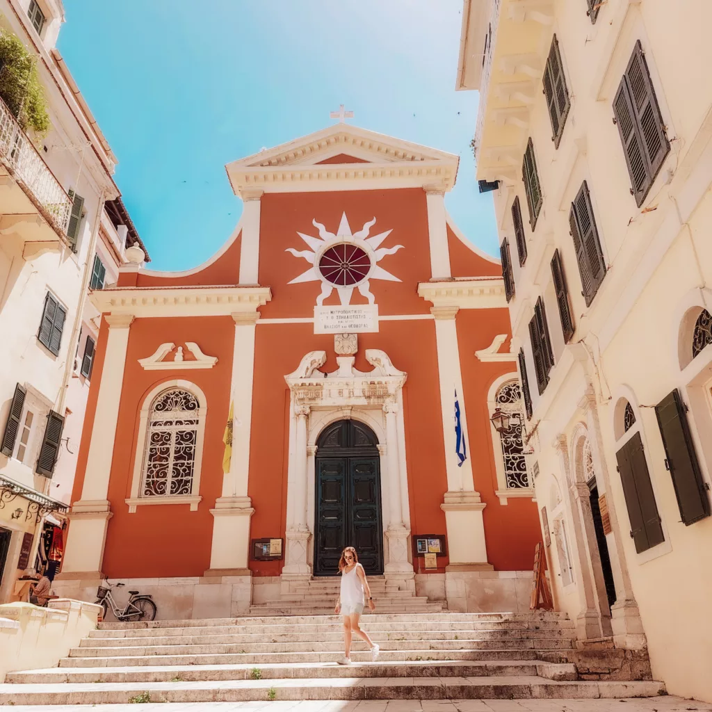 Pretty Churches in Corfu town Greece this is the Jewish Church