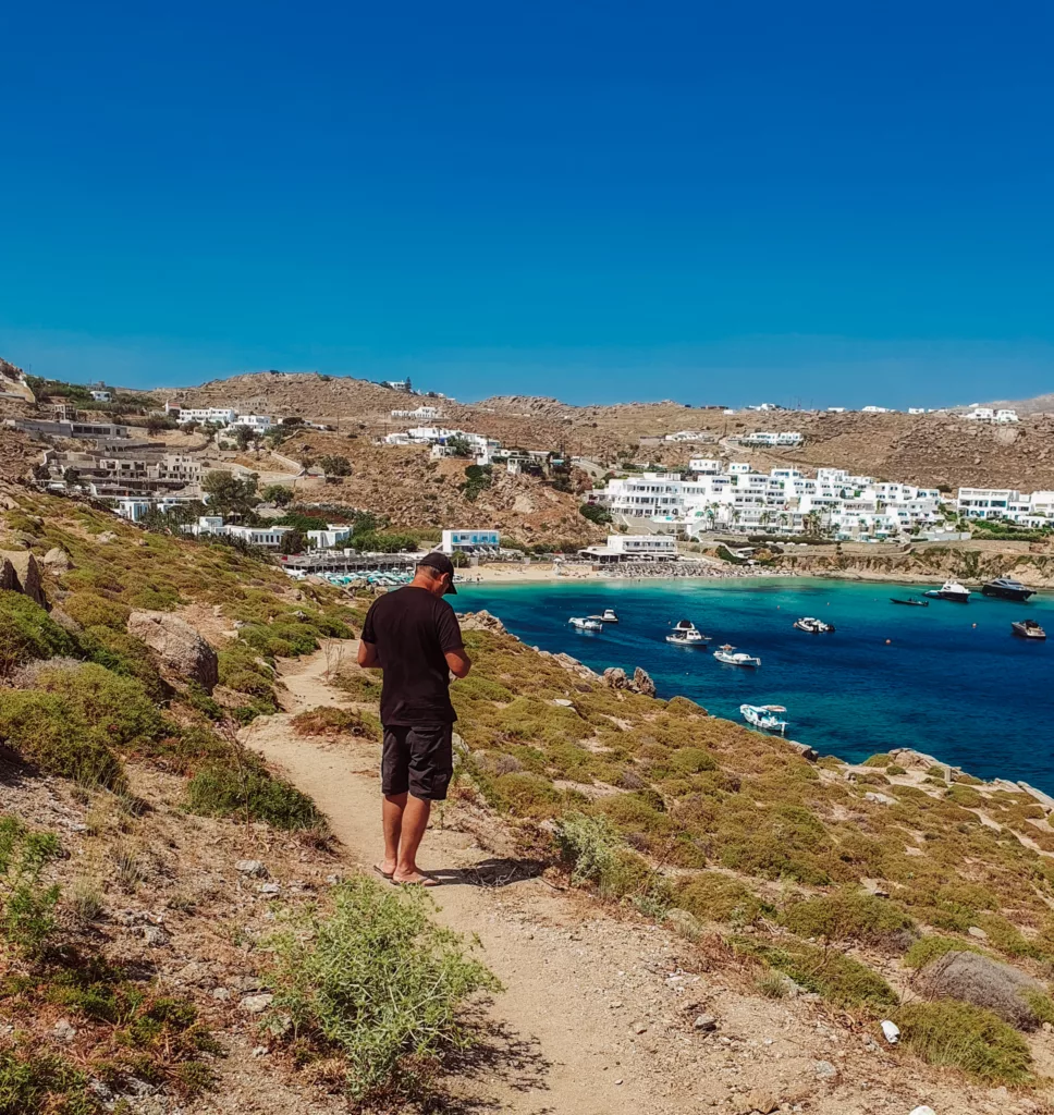 walking to the beach at Mykonos