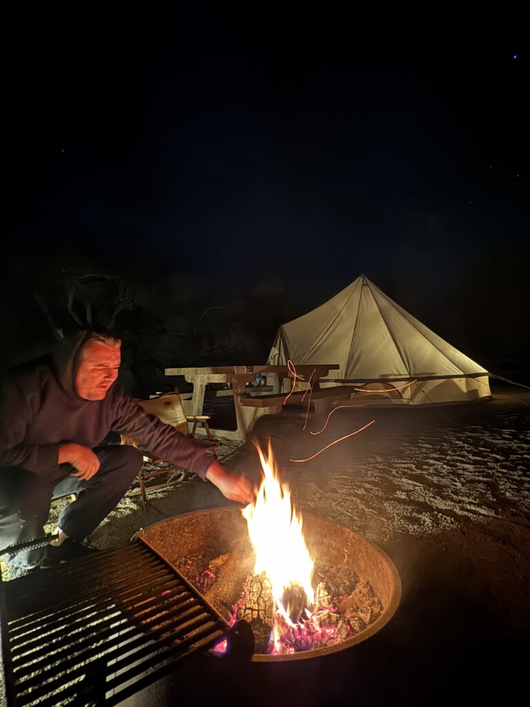 Making s'mores over the campfire at Joshua Tree National Park