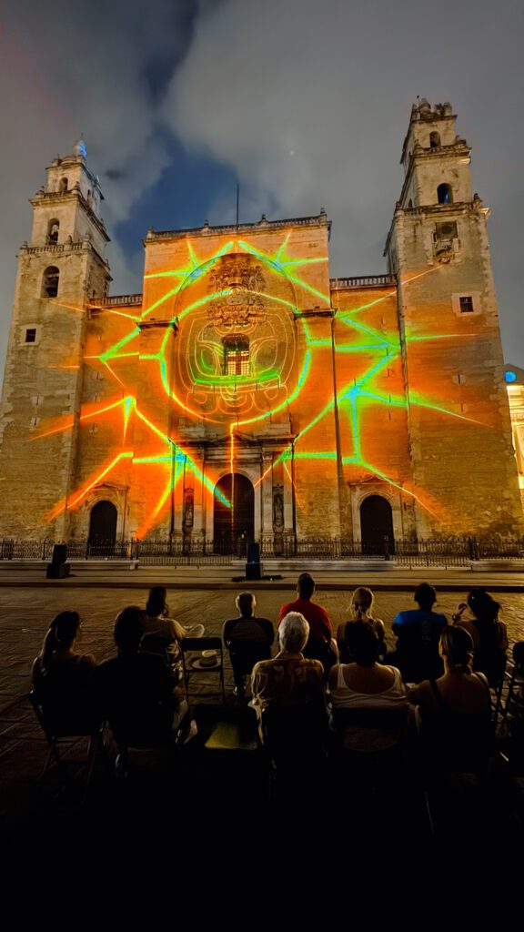 Free cathedral light show in Merida Yucatan Mexico