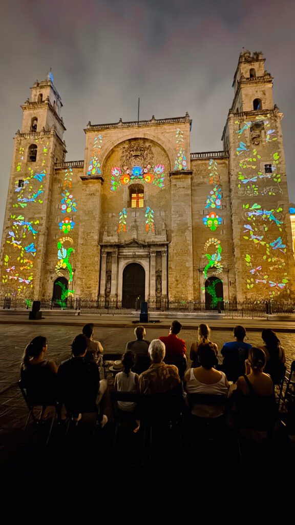 Free cathedral light show in Merida Yucatan Mexico