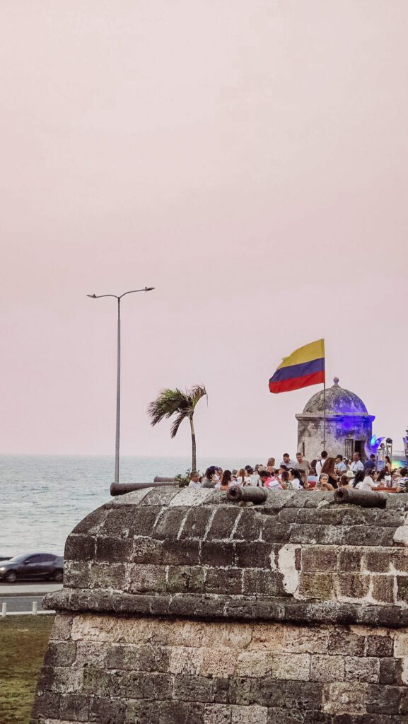 sunset on the city walls at Cartagena Colombia