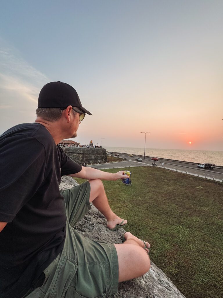 sunset on the city walls at Cartagena Colombia