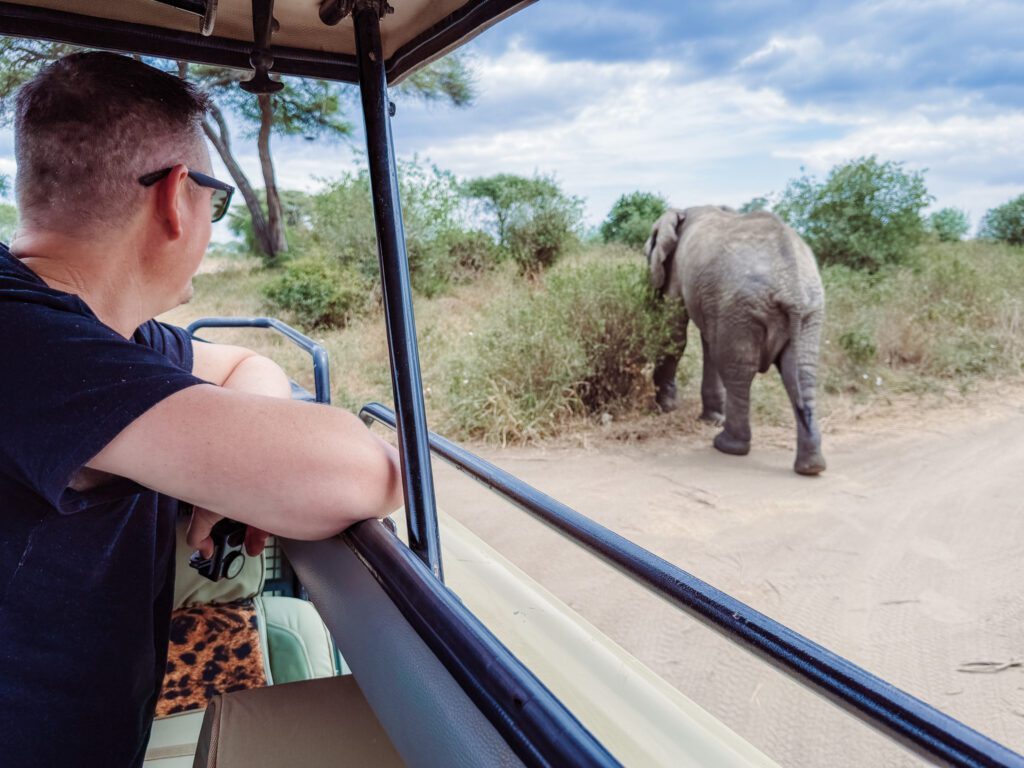 Mike Watching an elephant from our safari jeep