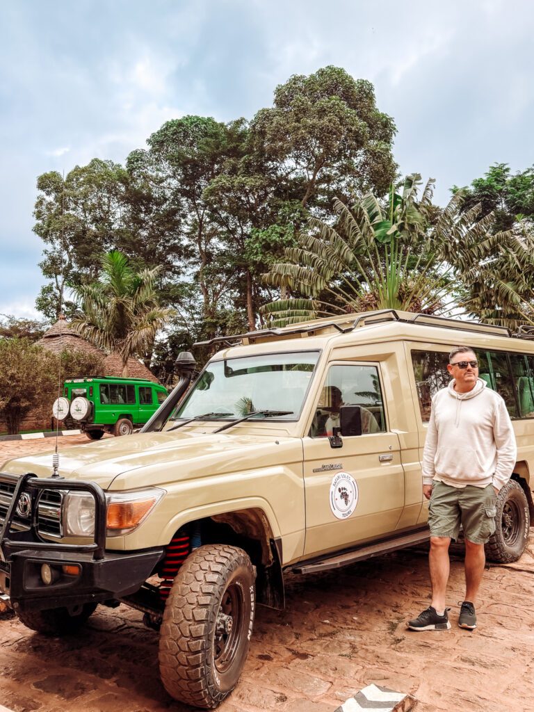 Mike with our jeep on our African Serengeti Safari
