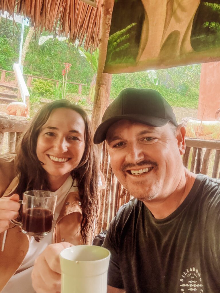 drinking freshly made coffee at the coffee plantation on the foothills of Mt Kilimanjaro