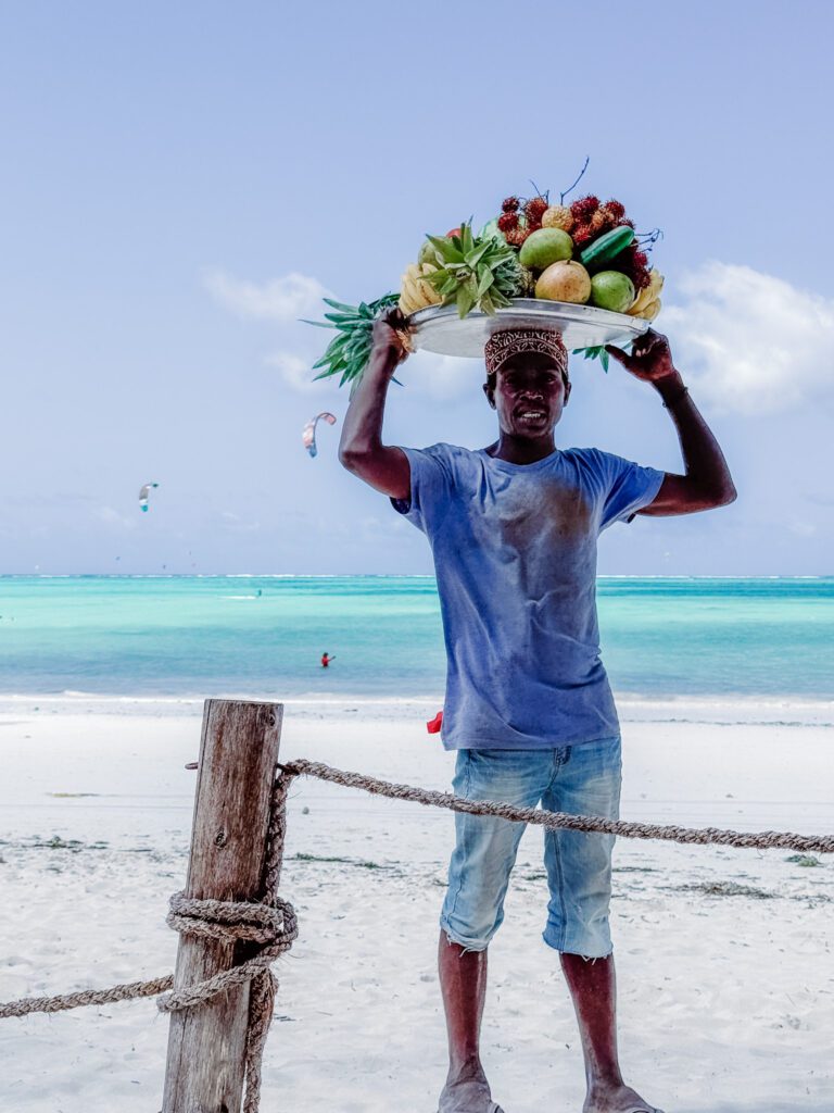 souvenir seller on Paje Beach
