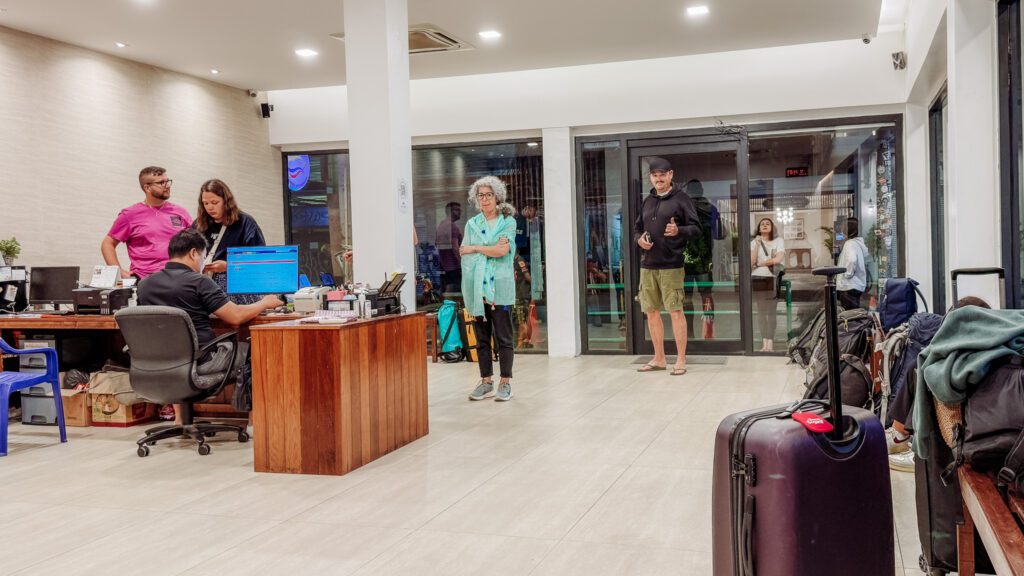 Signing in at the Boonsiri office in Bangkok at 5am