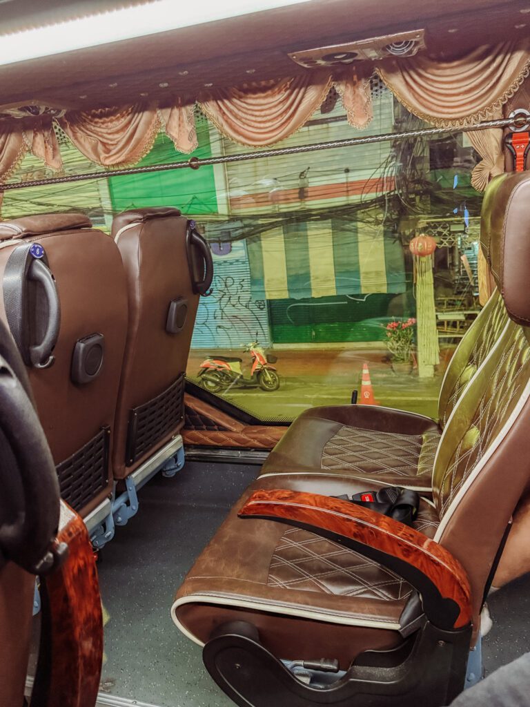 seats on the bus to the Trat harbour with Boonsiri