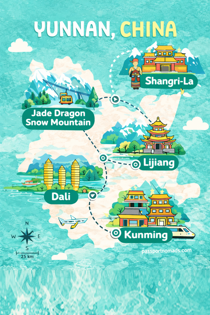 map of yunnan itinerary and yunnan route