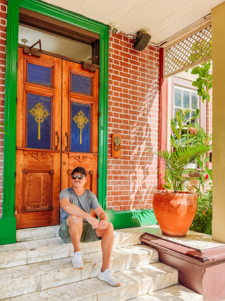 mike at bob marleys door step