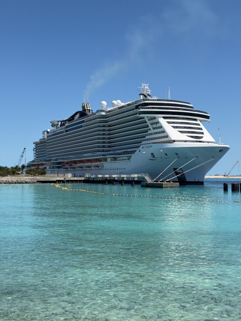 our MSC cruise ship seaside while at port on ocean cay bahamas cruise