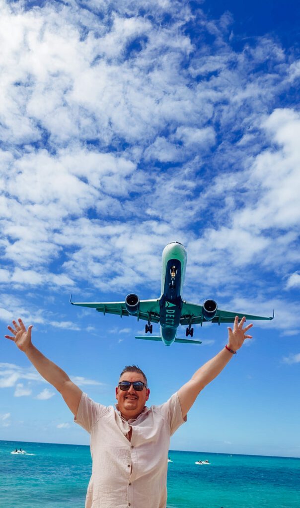 Mike at Maho Beach as the planes land