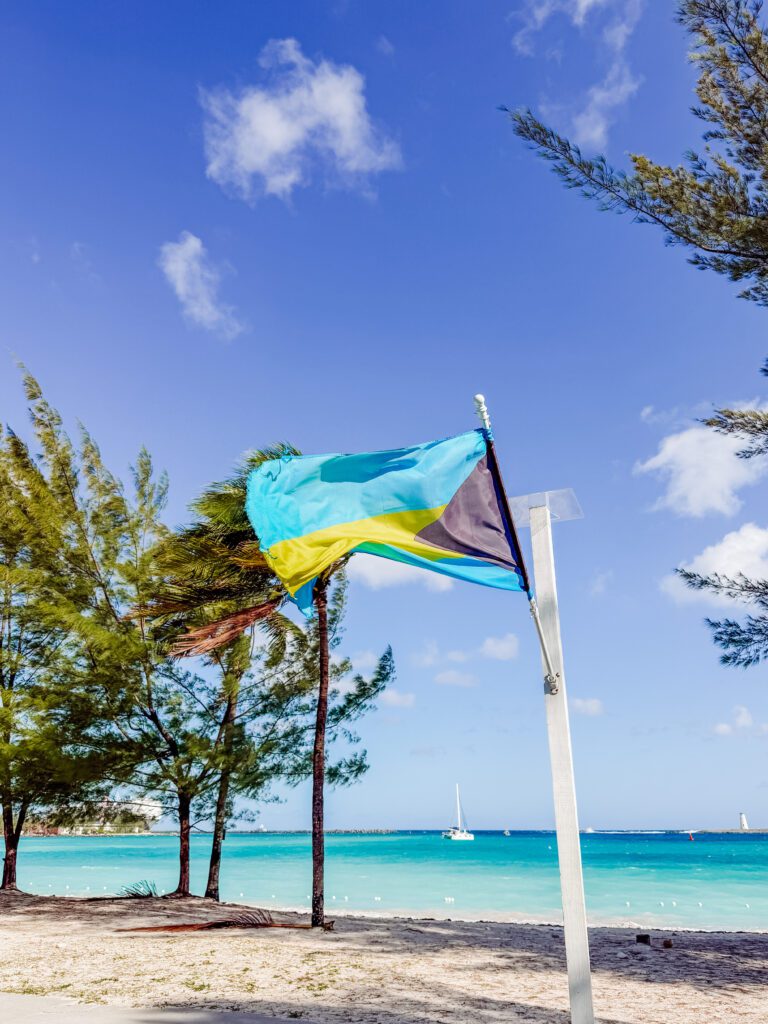 bahamas flag on the beach in nassau
