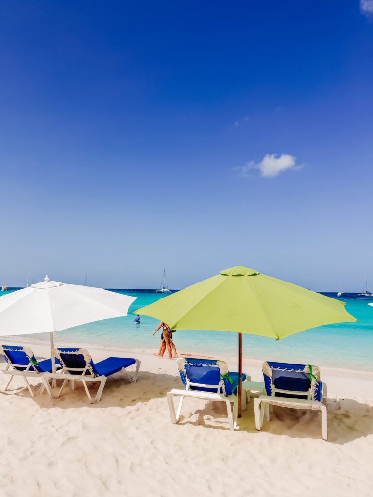 colourful umbrellas on the beaches of barbados