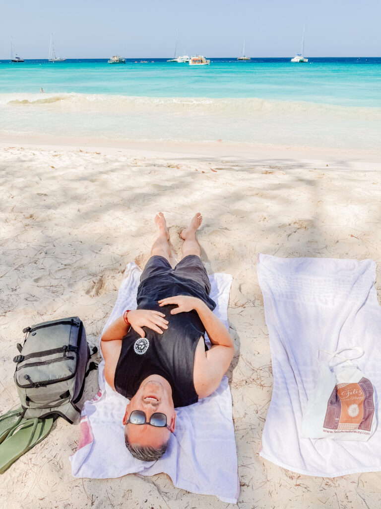 mike relaxing on the beach at bridgetown barbados