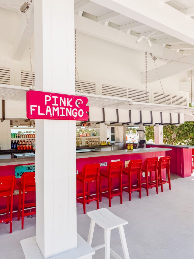 pink flamingo beach bar on ocean cay bahamas