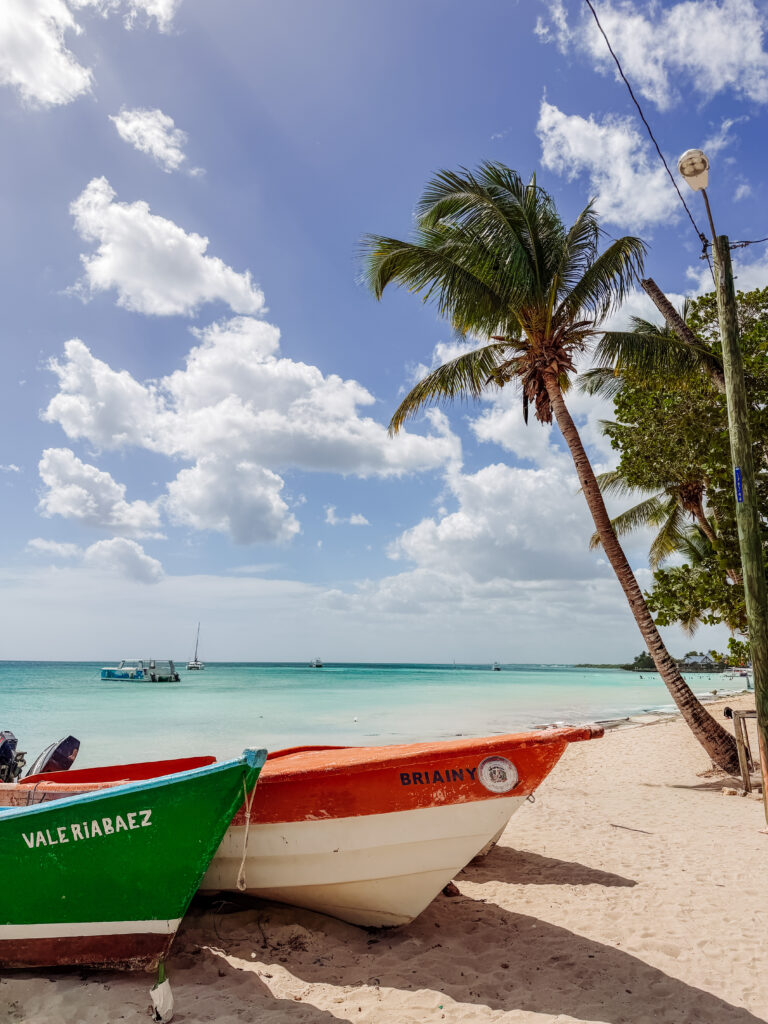 local beach with boats bayahibe, dominican republic