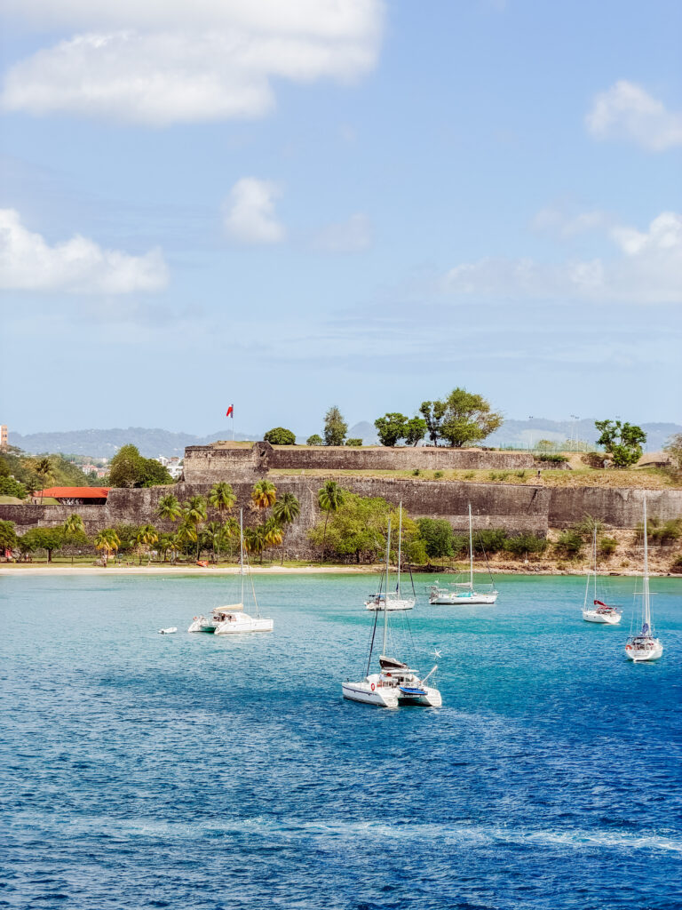 sailing boats in martinique harbour waiting for excursions