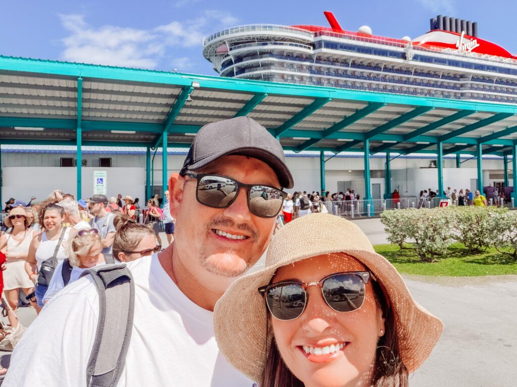 kelly and mike at embarkation day in san juan puerto rico with virgin voyages