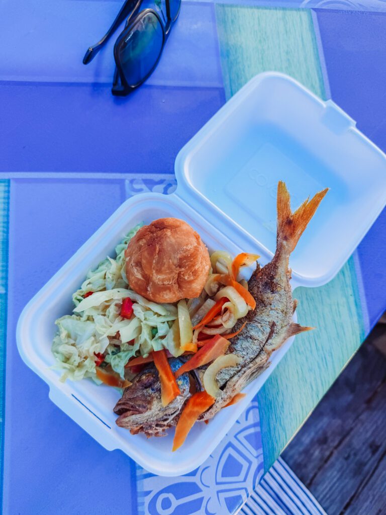 breakfast of fish at the fish market in negril