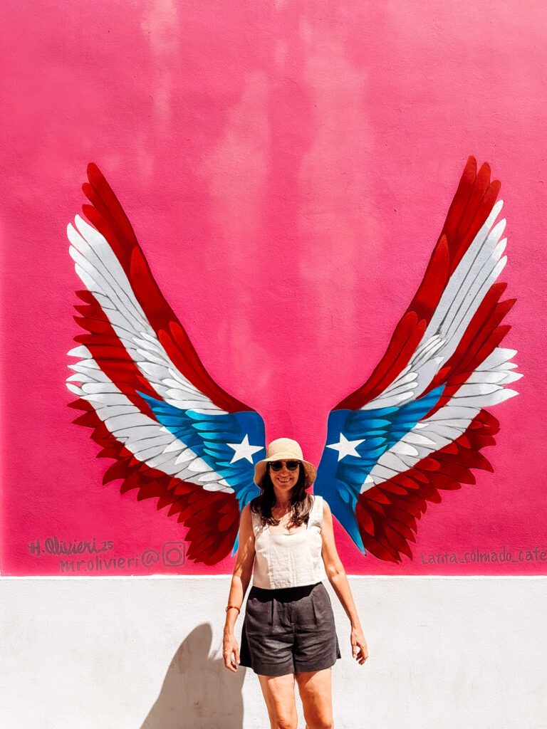 kelly with wall art in san juan