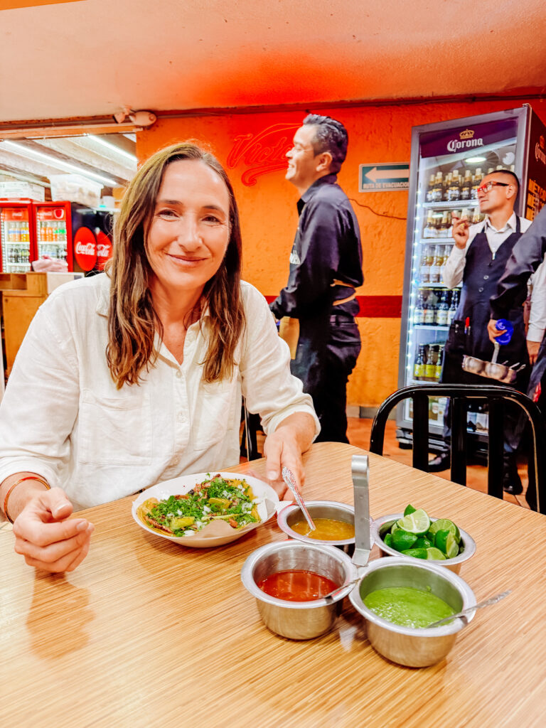 kelly at la coyos tacos in mexico city