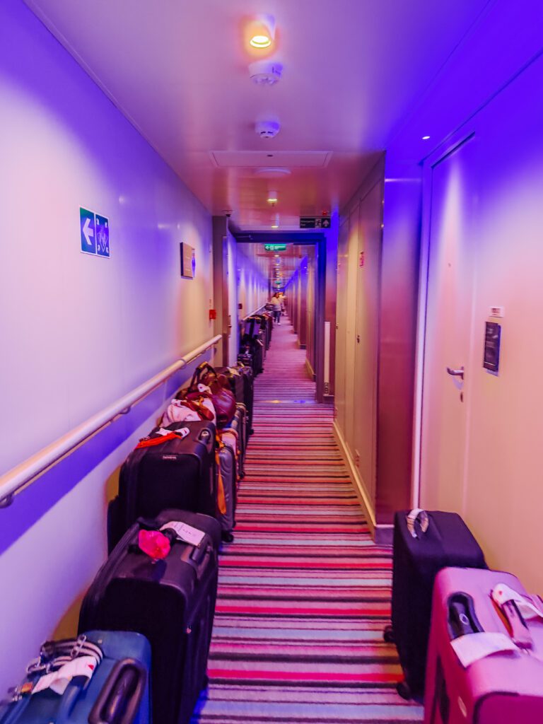 luggage gets left in the hallway of the cruise ship right near your cabin door for you to collect