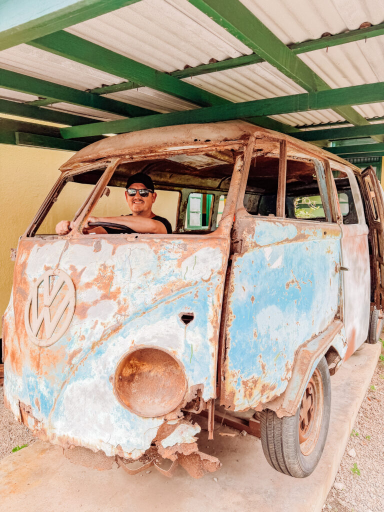 mike with bob marleys first tour car at culture yard kingston