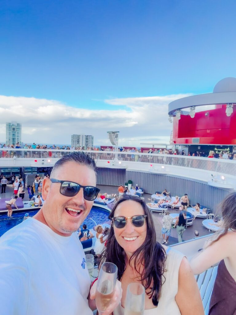 we loved the virgin Voyages sail away party with free sparkling
