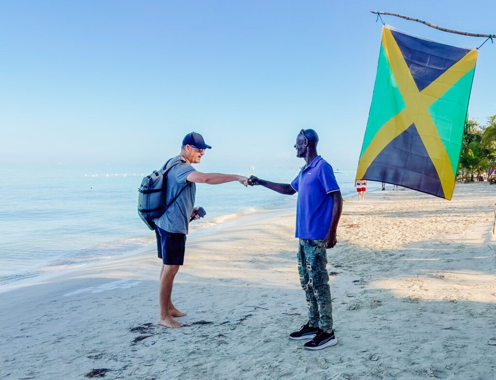 mike chatting on the beach at negril
