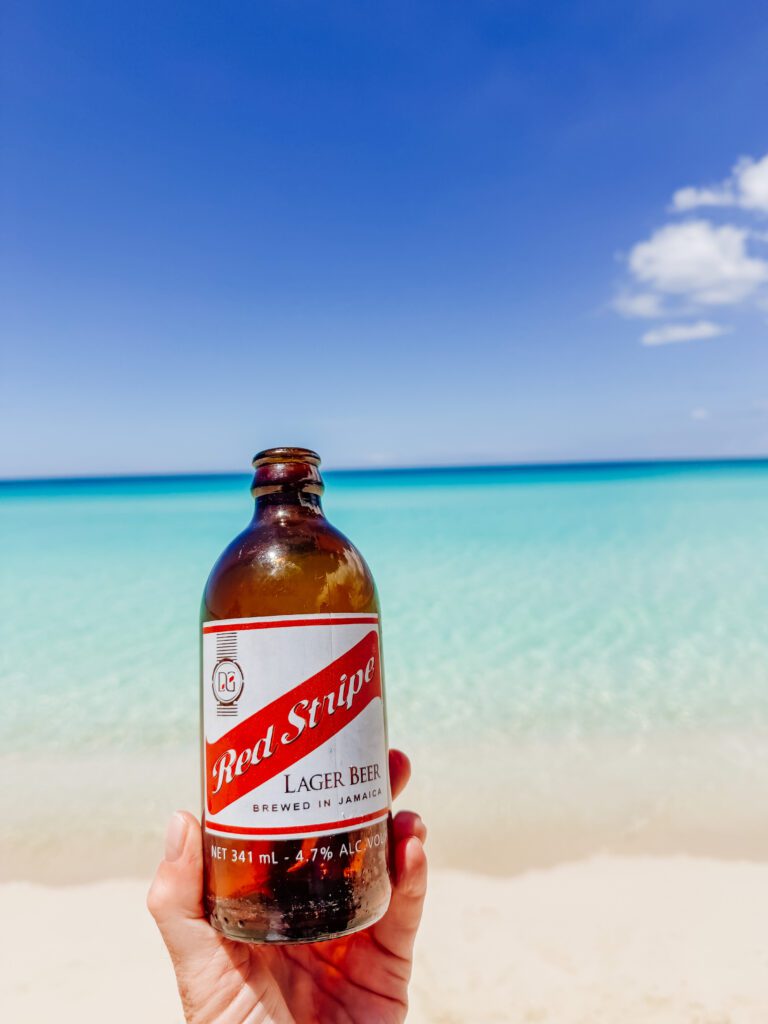 red stripe on the beach in negril