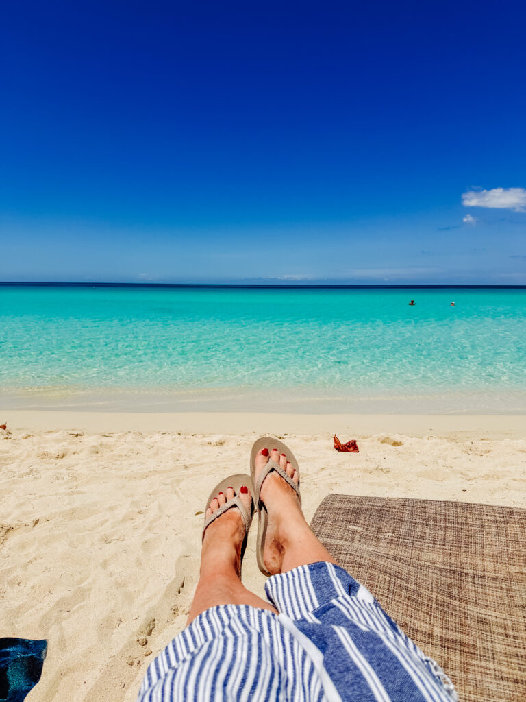 on the sunbeds at negril beach