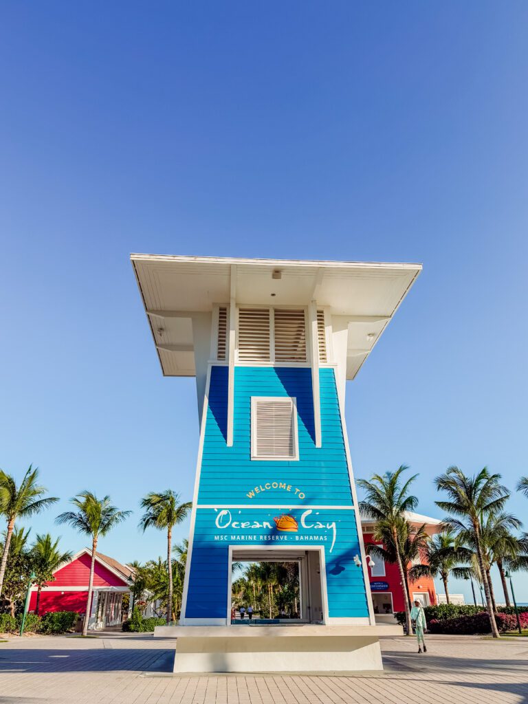 welcome tower on ocean cay bahamas right at the port