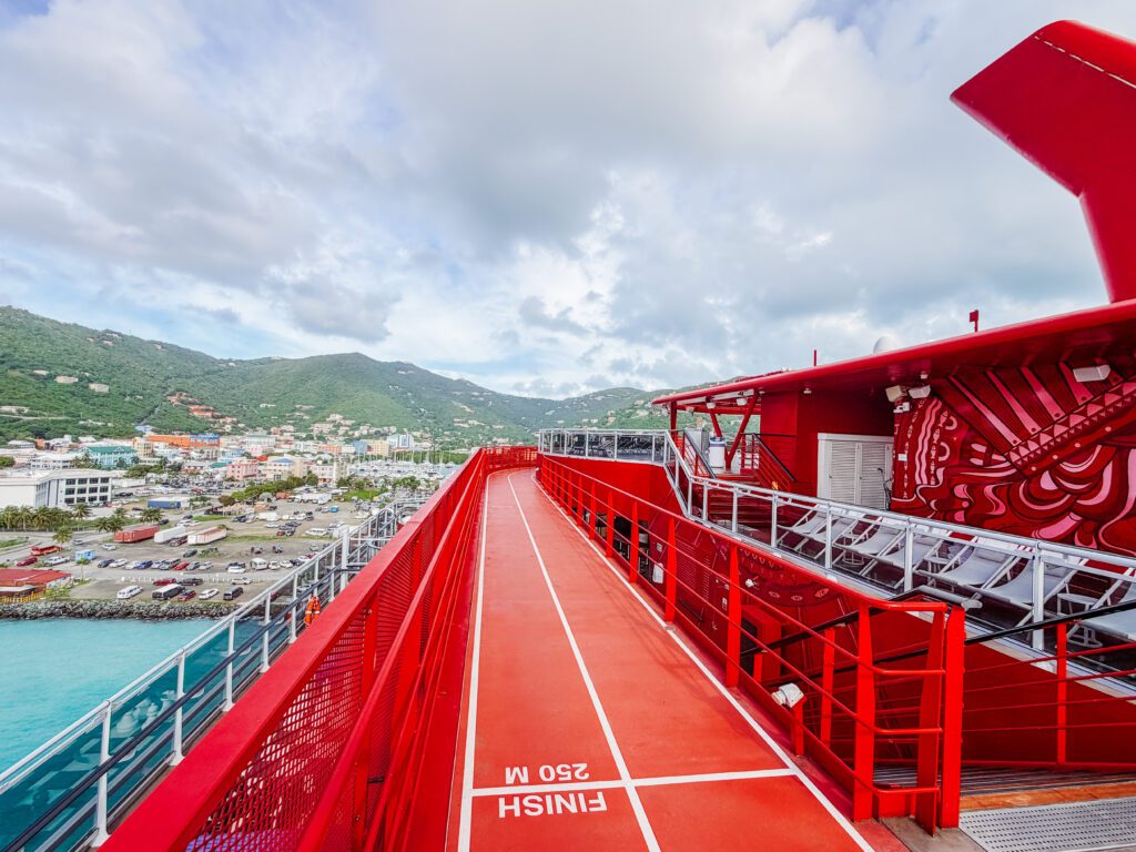 view from the running track on virgin voyages caribbean cruise