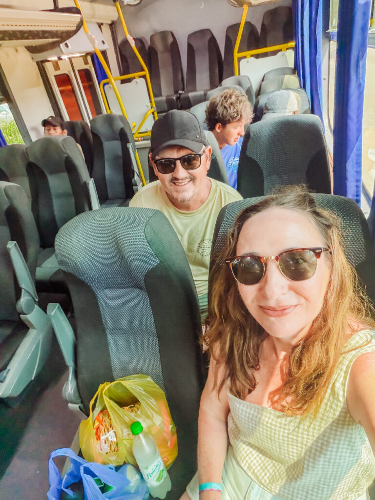 kelly and mike catching the bus from san pancho back to sayulita in riviera nayarit mexico