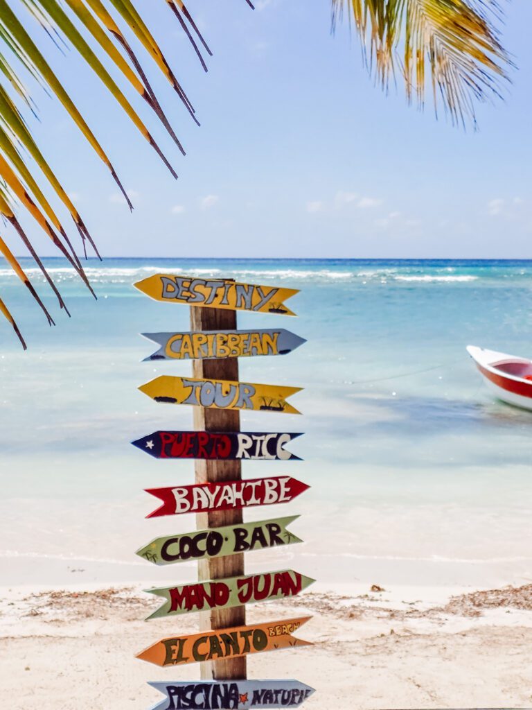 beach sign at saona island dominican republic