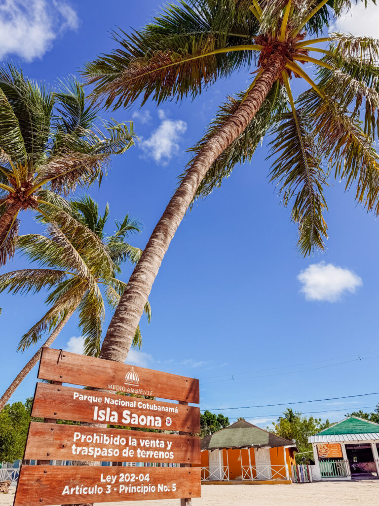 saona island beach sign