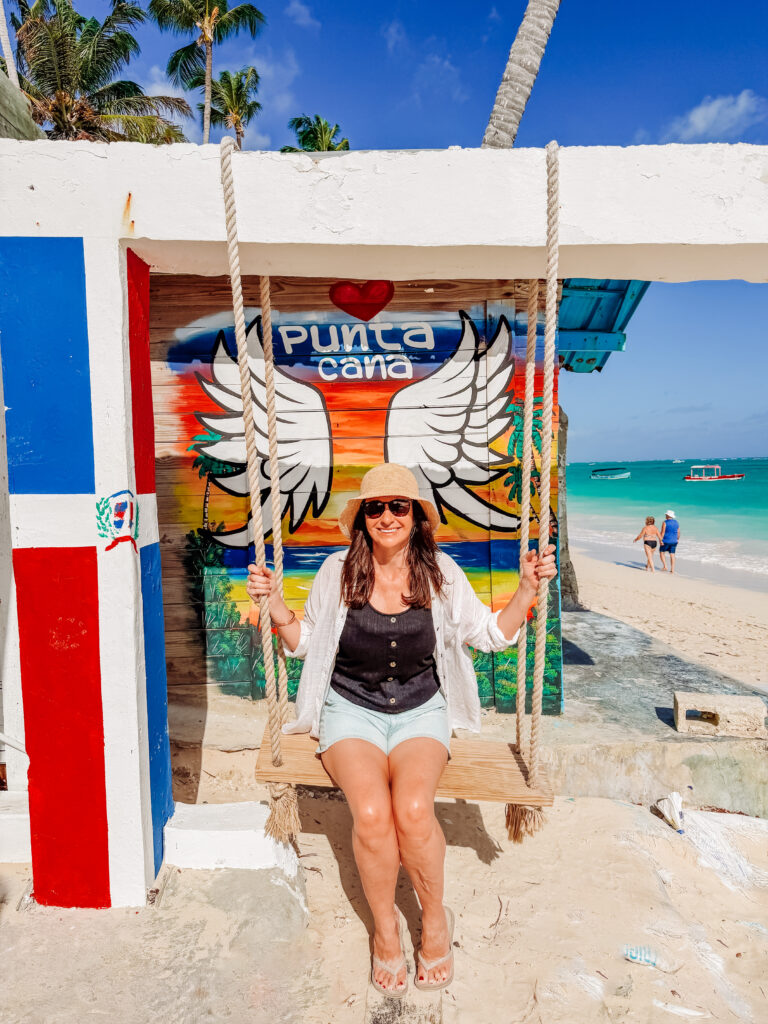 kelly on swing at punta cana beach