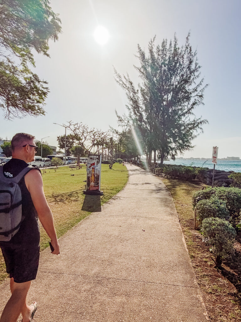 mike walking from port to bridgetown barbados