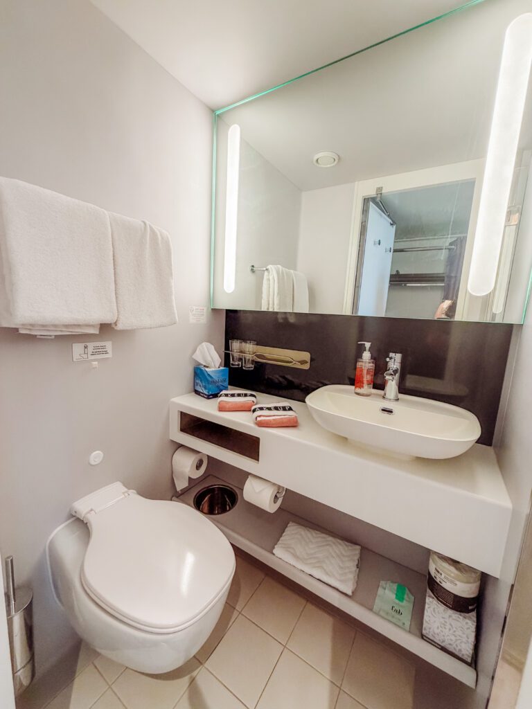 the bathroom on virgin voyages cruise