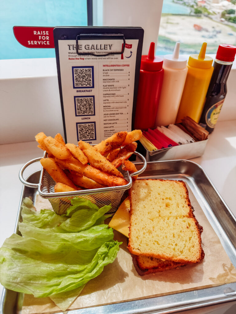 complete gluten free burger in galley