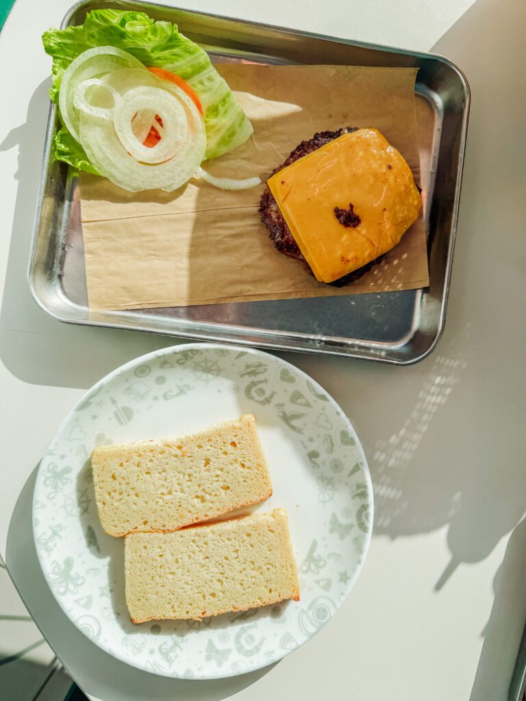 gluten free burger in the galley