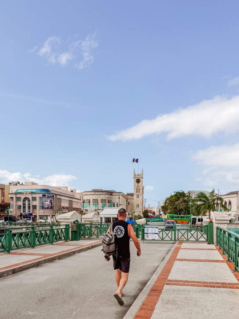 mike walking from carlise bay back to the port in barbados