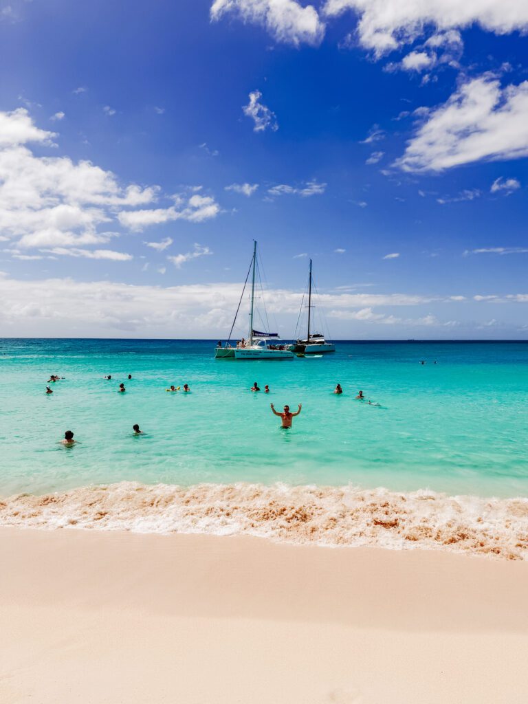 mike swimming at st maarten, mullet bay beach