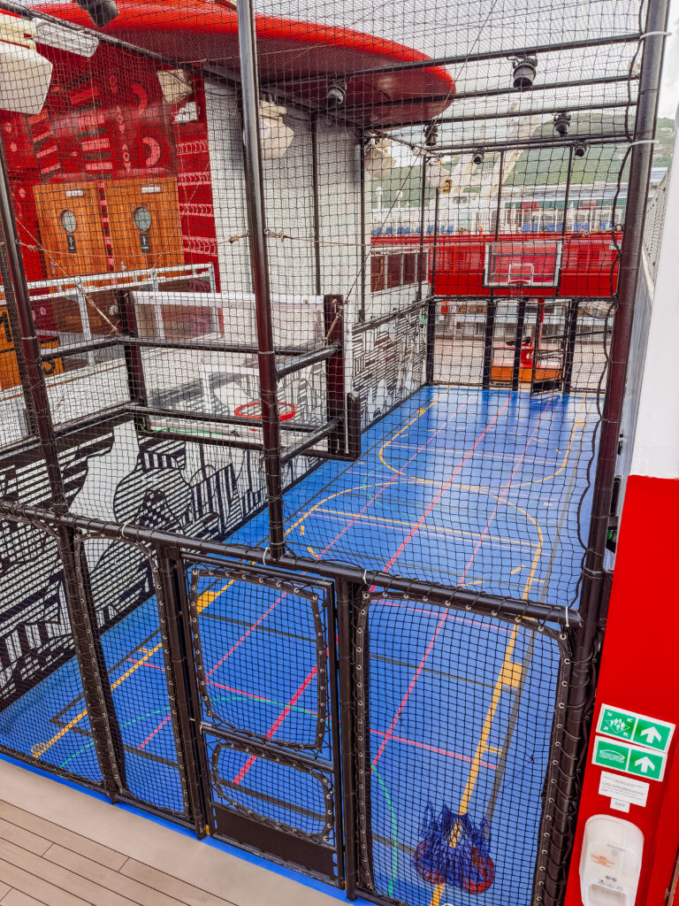the basketball court on the virgin voyages cruise