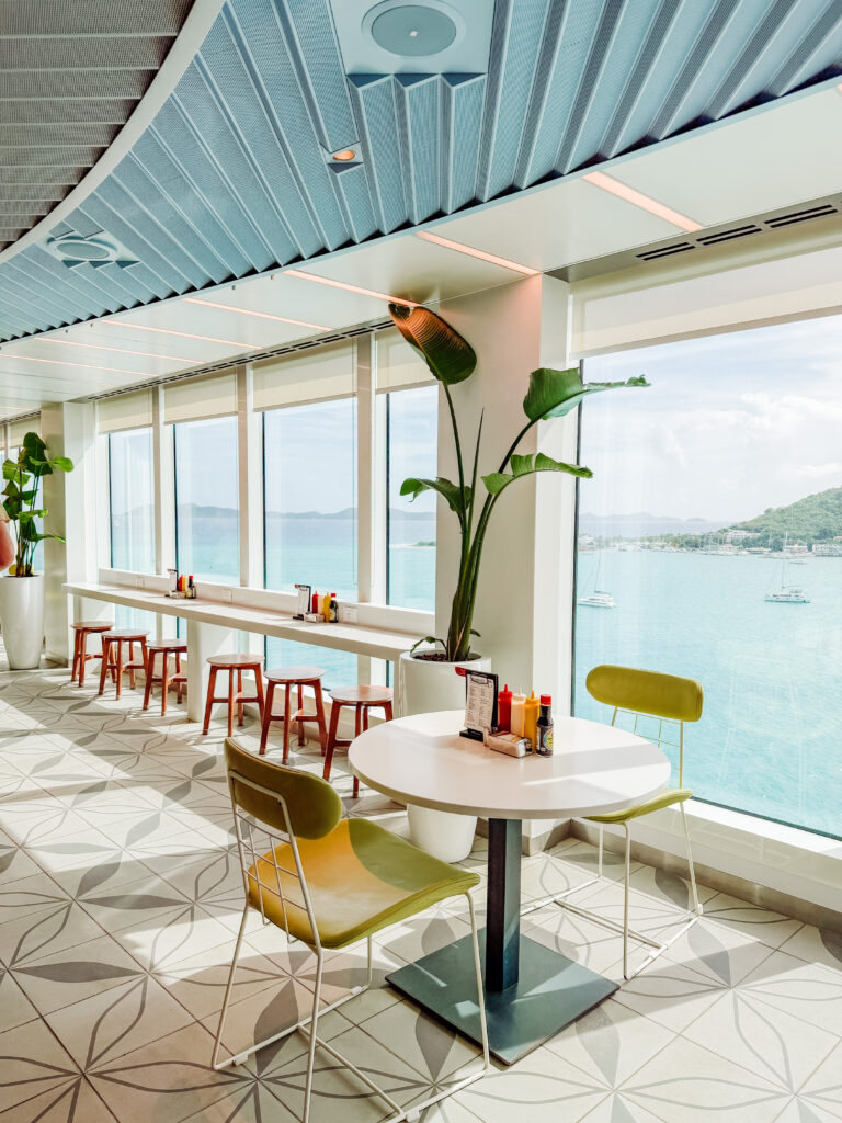 seating area in the galley virgin voyages